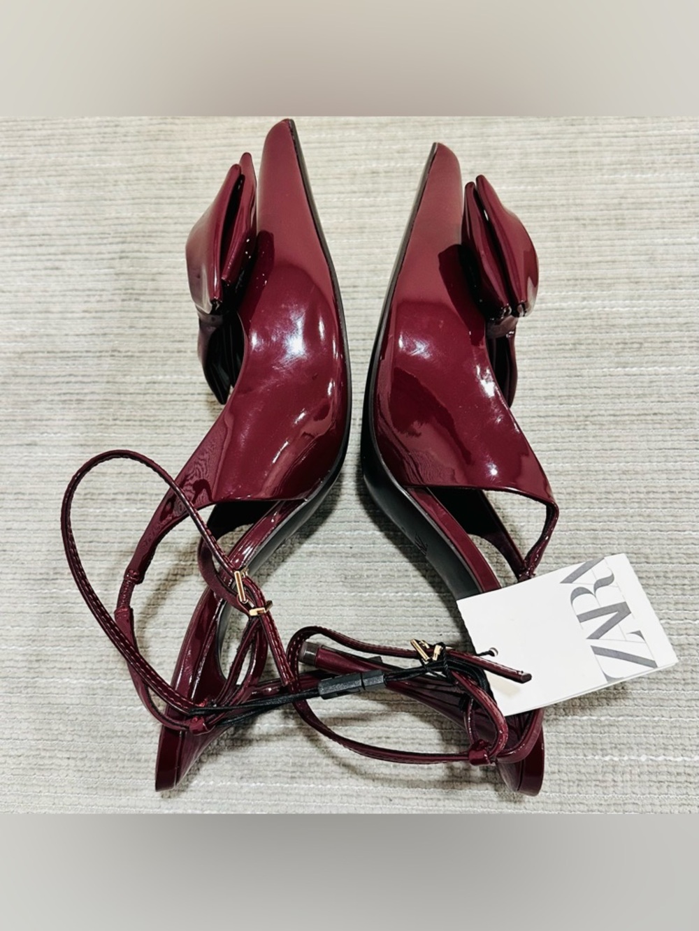 ZARA NEW WOMAN STRAPPY BOW STILETTO SLINGBACKS SHOES BURGUNDY RED Size 11 - Picture 7 of 10